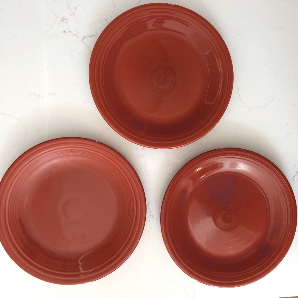 Fiestaware HLC set  of three dinner plates in rare retired paprika color